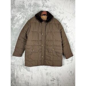 Vintage Refrigiwear Quilted Puffer Coat Mens XL 50s 60s Brown Fur Collar Hunting